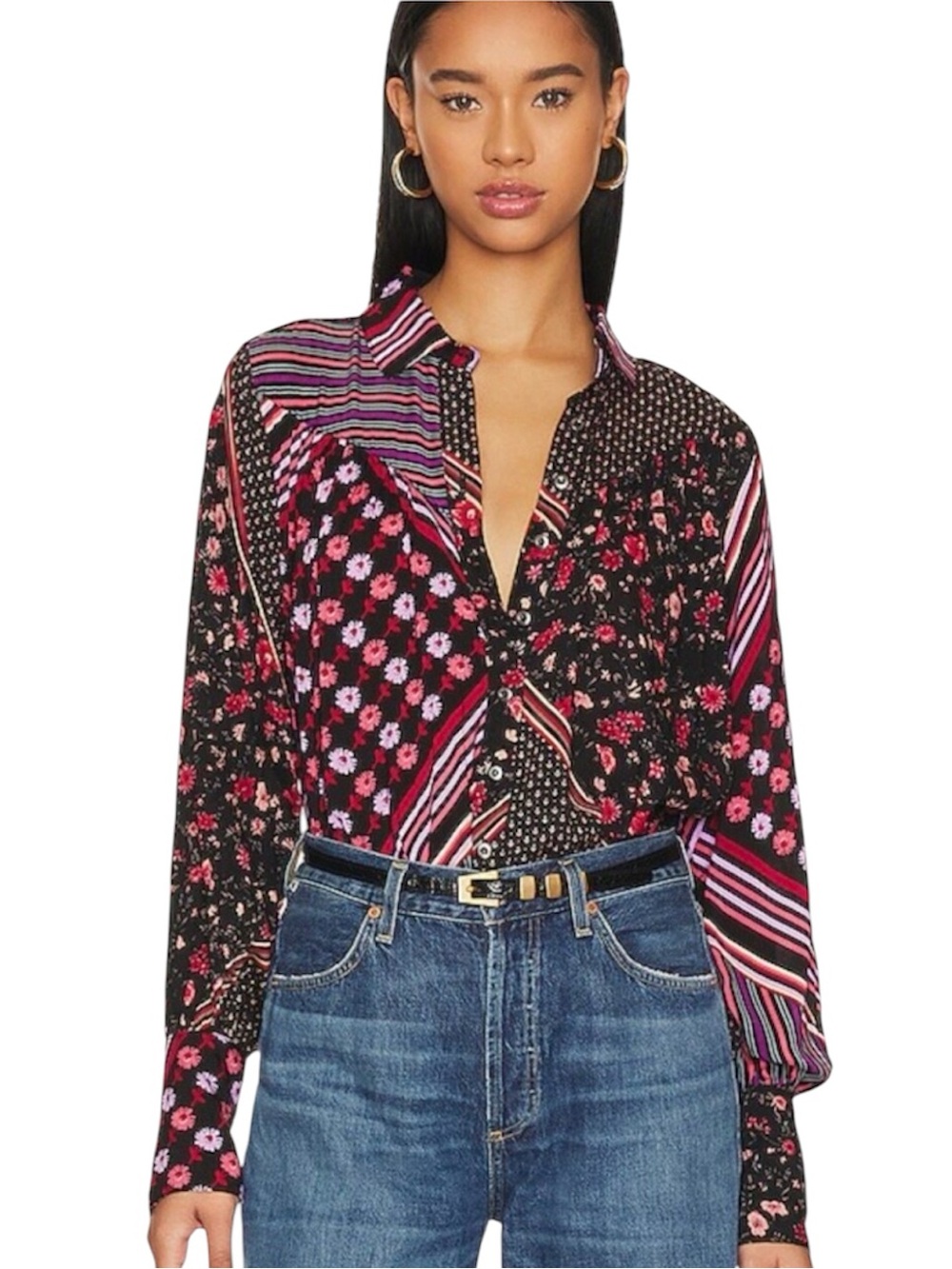 Free People Hazel Patchwork Shirt